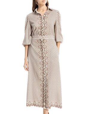 NWT MAX STUDIO LONDON EMBROIDERED SHIRT DRESS BOHO FOLK STYLE